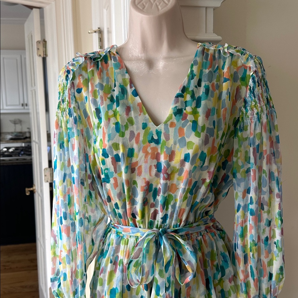 The Fold London The Versailles Abstract Print Silk Midi Dress US 10 - Picture 3 of 11